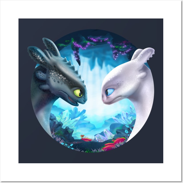 Toothless and Light Fury (How to Train Your Dragon 3) Wall Art by Fine_Design